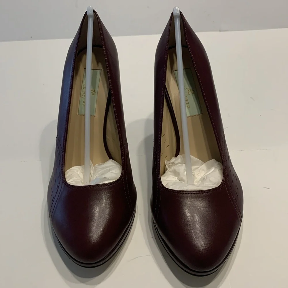 Julie Lopez Burgundy Leather Carli 4” Pump Heels
